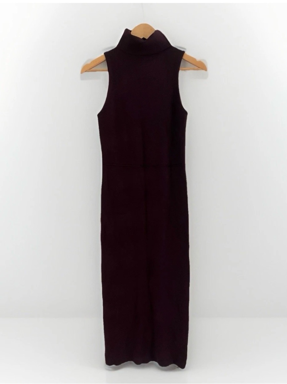 Zara Knit Sleeveless Turtleneck Midi Dress in Deep Plum Medium